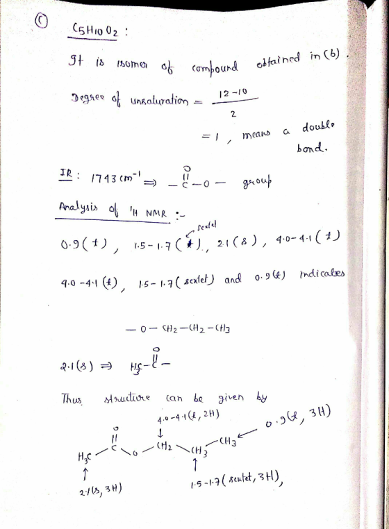 CHIO 02 t5omen ocamourd ohfained in (6) Degae unaturation 2-0 2 double = I means hond group Analysis oH NMR sextel 5- 1-7 ( *