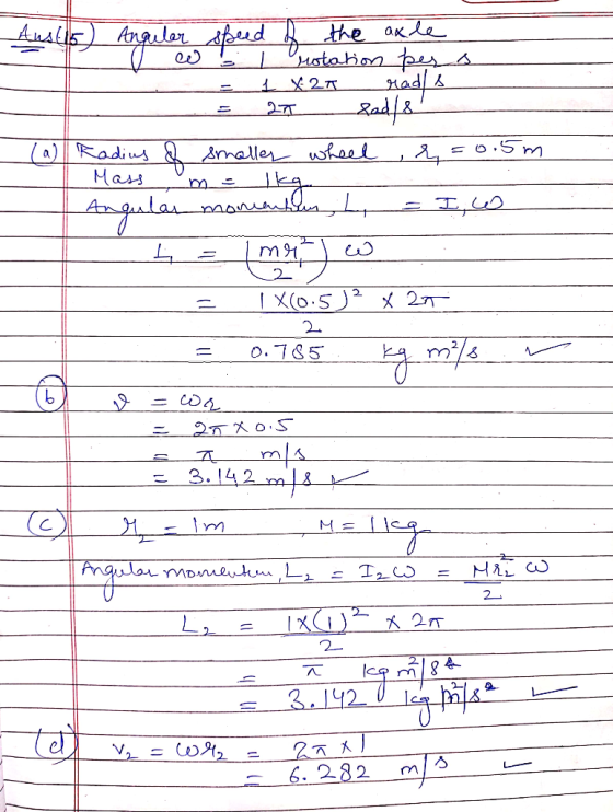 Mass Aus(16) Angular speed of the axle P ( w rotation per s ___E__I* 27_ had s. = 27 Rad & (a) Radius of smaller wheel , r=0.