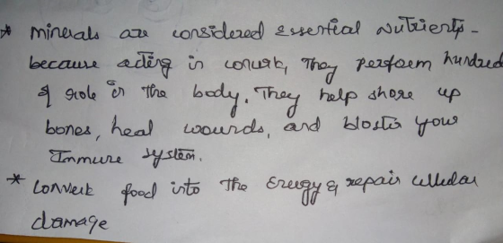 * minerals are considered Essential Nutrients - because acting is conurk, They perfoem hundred & role is the body. They help