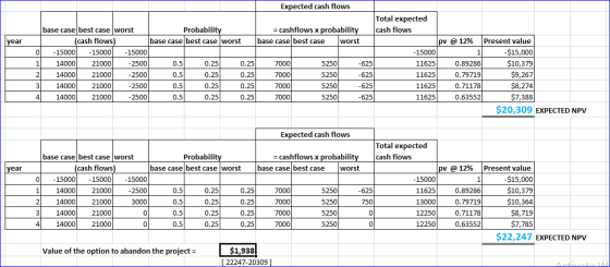 year Expected cash flows Total expected base case best case worst Probability = cashflows x probability cash flows (cash flow