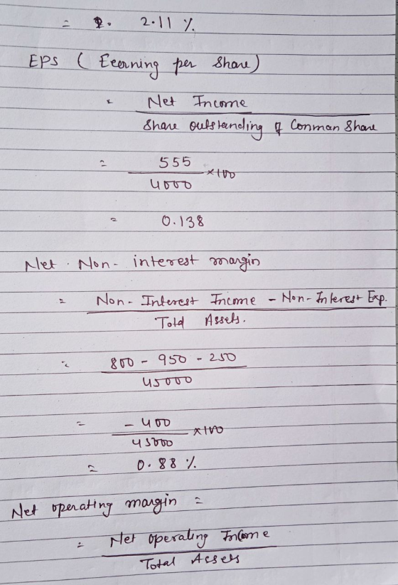 2.11 % Eps ( fearning per Shore) Net Income Share outstanding of Conman Share 555 to uooo 0.138 Net . Non interest margin Non