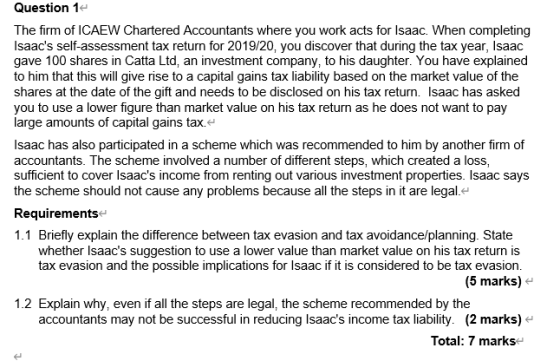 Question 1 The firm of ICAEW Chartered Accountants where you work acts for Isaac. When completing Isaacs self-assessment tax
