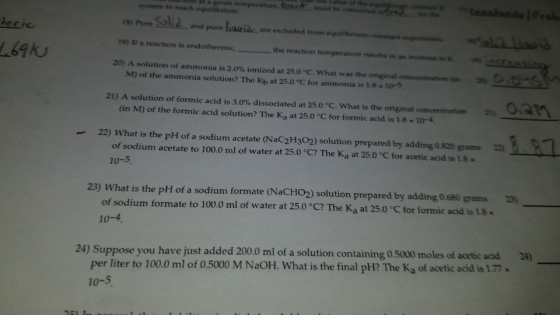 given temperature foart em to reach equilibrium e con 15) Pure Solic and pure liquide are excluded from equilibrium constant