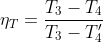 \eta _{T}=\frac{T_{3}-T_{4}}{T_{3}-T'_{4}}