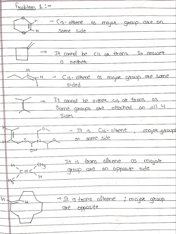 froblem 1:0 LH as - Cis-alkene Same side major group are ? cis or trans So answer It cannot be is neither - as major gezoopar