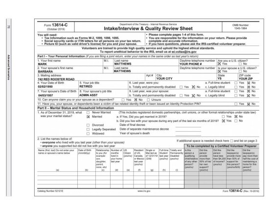 76 Advanced Scenarios Form 13614-C Department of the Treasury - Internal Revenue Service OMB Number (October 2019) Intake/Int