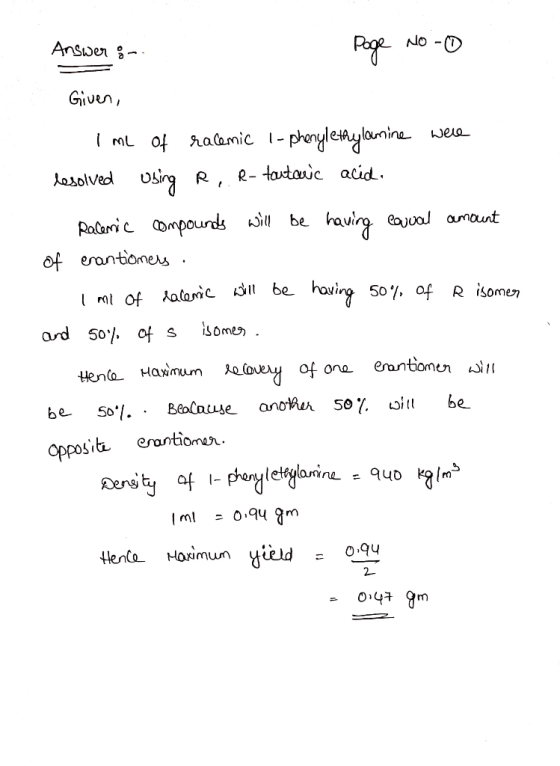 Page No -D Answer Given, phrylesylamine welo mL of raomic 1- R- tautanic acid osolved Paleri Dmpounds il be hauirg eaual amau