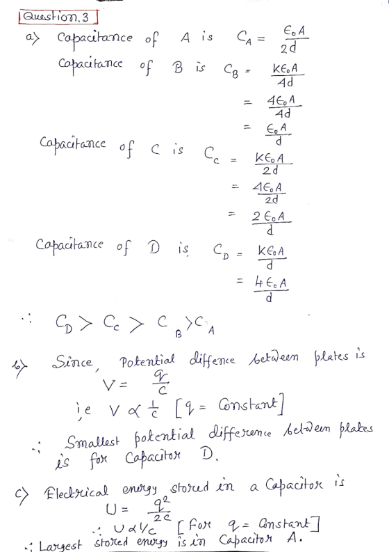 Question, 3 A is CA= ay capacitance of capacitance of B is to A 2d KEOA Ad 460 A Ad to A capacitance of cis Cc to A - KEOA 2d