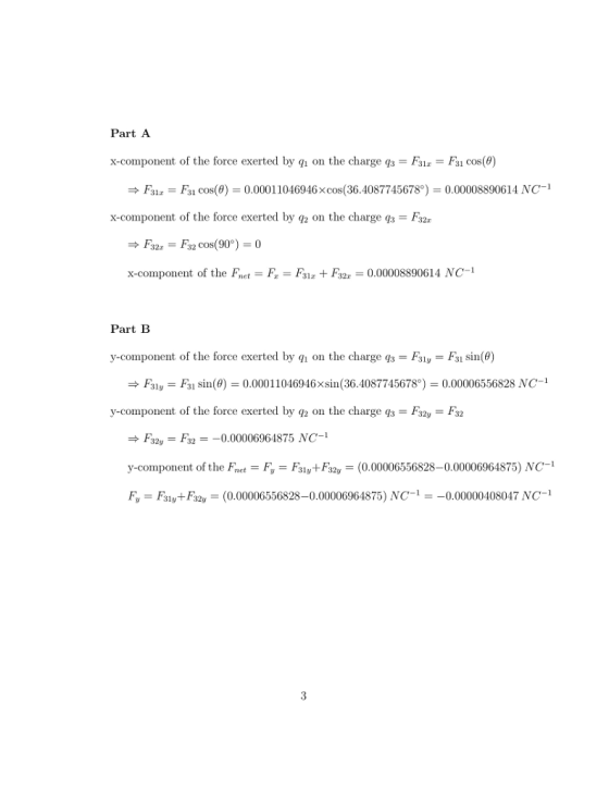Part A x-component of the force exerted by g on the charge qs-Fs Fsi cos(0) Filz = F31 cos(9) = 0.00011046946 xcos(36.4087745