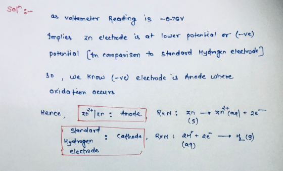 Son: as voldameter Reading is 0.767 Amplies an electrode is at lower potential or love) potential [in comparison to standard