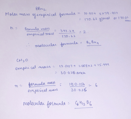 Веч Molae mass of empirical formula = 10.811+ 2x79.904 10. 62 а\ms or 110.62 amu omula Ya2 2 ч. 2 ч .2 . empirical mass 170.