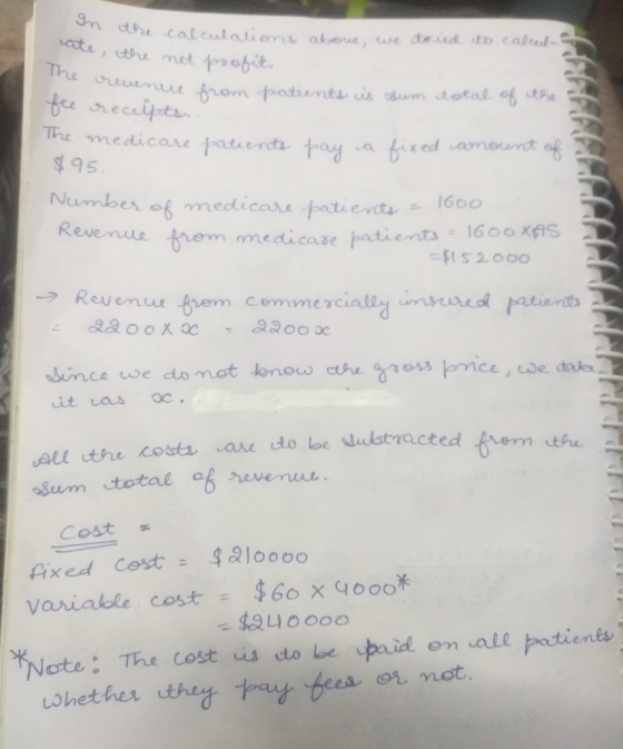 In the calculations above, we tried to calcul the calcu cate, the net profit. The revenue of crevenue from patients is sum to