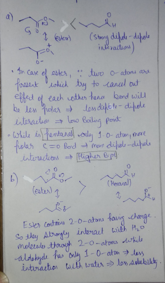(Stoong dipole-depole interaction) In case of ester, or two o-atoms are present which try to cancel out effect of each other