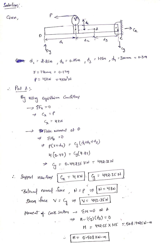 Solution Ciren, P A G D d. dz di con cy - l15m, dy = 300 mm = 0.3 mg Bet d, : 2.25m dy = 0,85m, de 8-170 20:17 P = 4KN 24xWN
