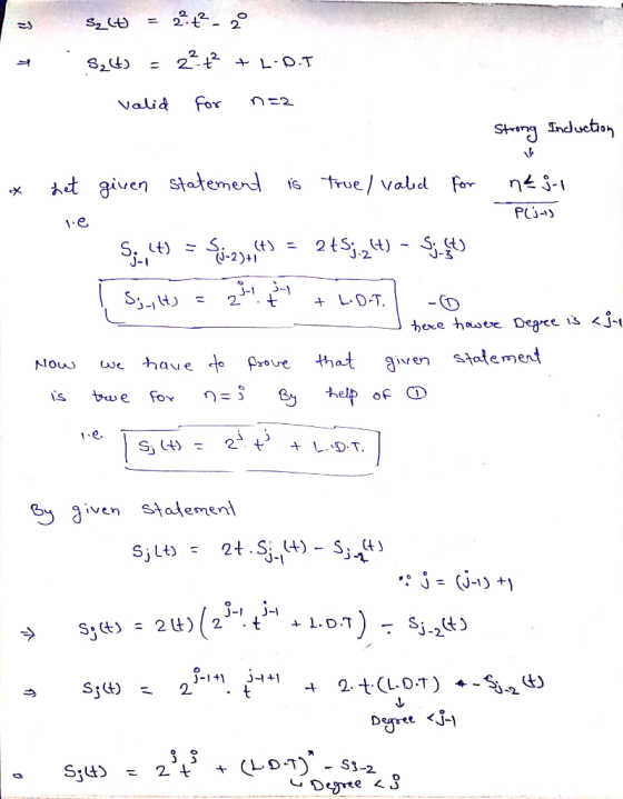 -S of S2 (4) = 24 - 2 $24) = 2ť + LD.I valid for n=2 Strong Induction * Let given statement is true / valid for nej- PC3-1) S