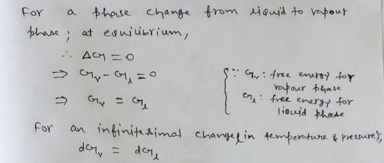 hase change trom iguid to vapour at eswiubrium For phase ACY O SC tree enersy for vatour thase CMAfree energ for liouid phae