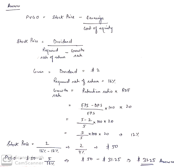 Amwa puco - Stock Price - Earnings cost of equity Stock Price = Dividend Required - Growth rate of whern nate liven = Dividen
