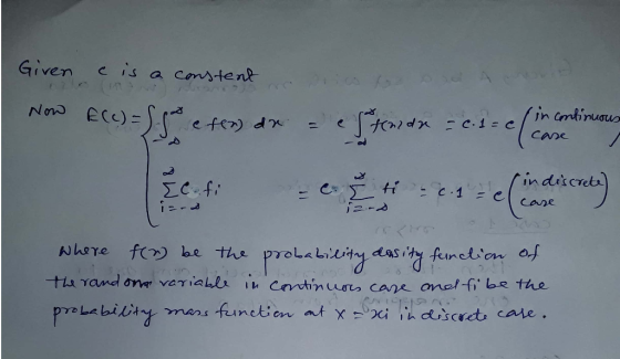 Given c is a constent a rio o son in continuous Now £CCESS. A d estendresse (contrato CU Where for be the probability density