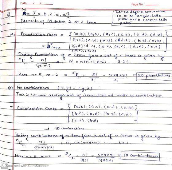 Page No.: Date —_I_ = { a, b, c, d, e } Elements of M taken 2 at a time Let us define convention caibas at first letter picke