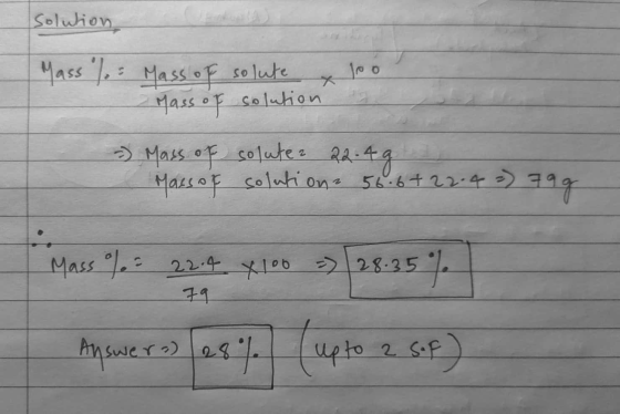 Soluion Mass Mass F solute Mass o coluhion To o Mass of coluhe Ra-4 MarsoF colwhi on 566+22.4 3 Mass XI00 28.35 22.4 2 5P)