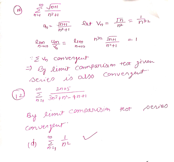 swi Jnt りごと n2H let Vn In = 52 Jnti 22t1 n312 1312 Inti lim un = lim nos n 400 min n! + ::{ vn convergent = By limit comparis