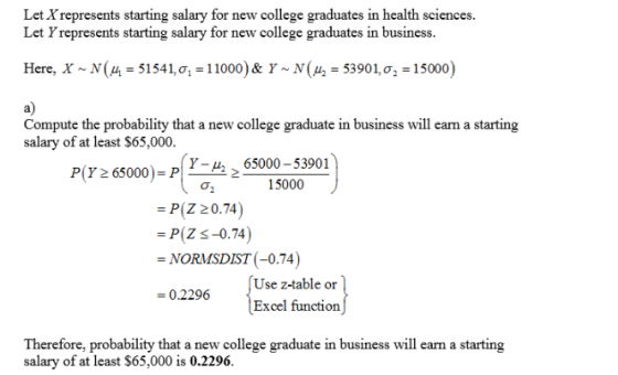 Let Xrepresents starting salary for new college graduates in health sciences. Let Yrepresents starting salary for new college