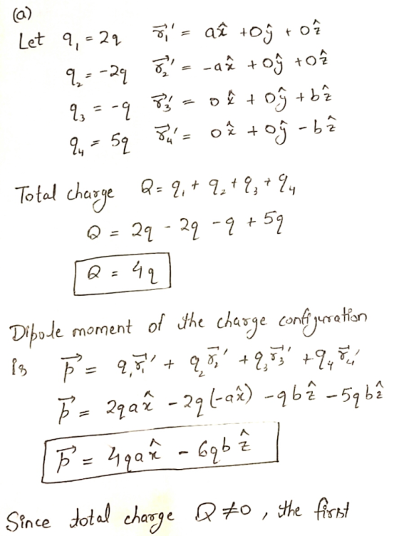 a) aî oj07 -a oo Let , 21 1 + Total Charge 2--bT 52 Dipode moment of the chaoge conf peratin A - 29 -a) -q62-5 b2 A A Since d