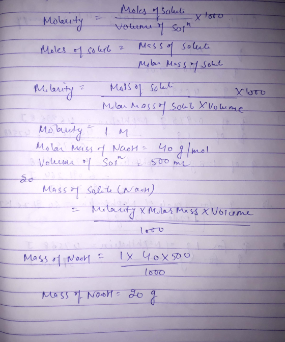 P Molarity - Moles of solute 1000 volume of soin Moles of soleil 2 mass of solute Molan Messay sont o Moterity 2 Mass of sol