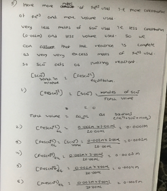5) Here more and of Fet used ne more concentration of Pet3 and more volume used. very less moles of sew used se less concentr