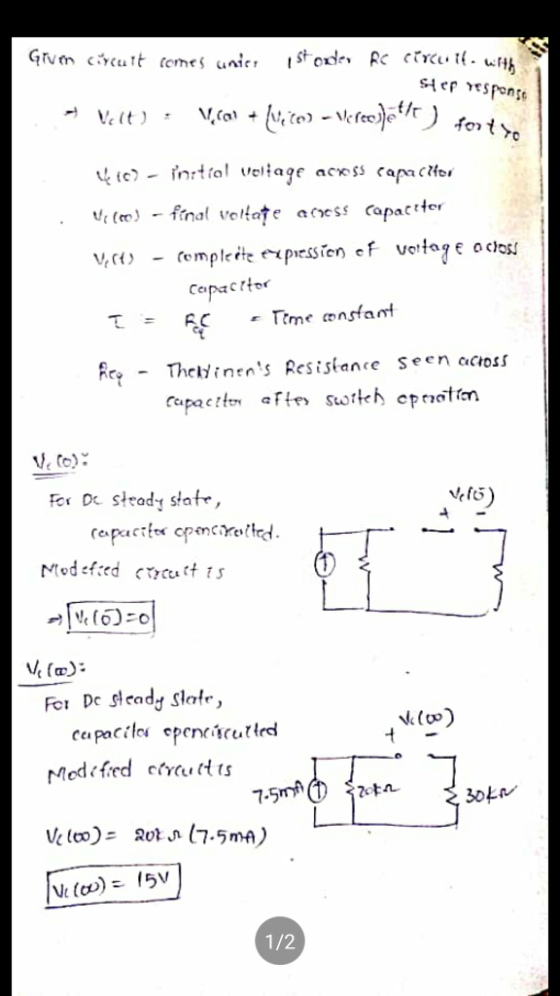 Grum circuit comes under ist onder RC circuit with Step response V,cas + ) - Vereesbelt) fortyo 4c? - initial voltage across