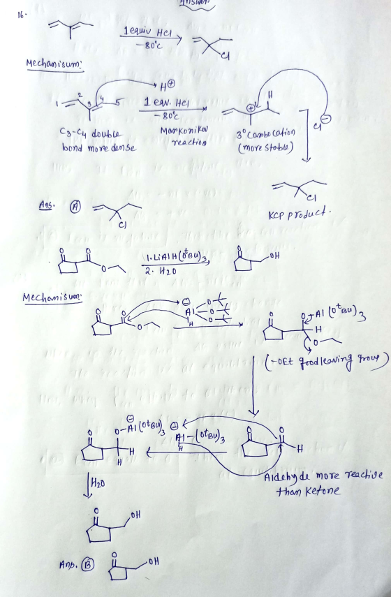 HW5wet 1 equiv Hel -80°c 7 Mechanisum 5 1 eau. Hei - 80°c Markonikov reaction Cz-Cu double bond more danse 3° cambocation (mo
