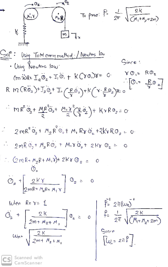 3) To prove: P 12K VCM, +My+2m) Cc/ : Ucing Tonel energ method: / Newtong low Since: Using Newtons low YO, ROZ (m2R+I, Ö, +