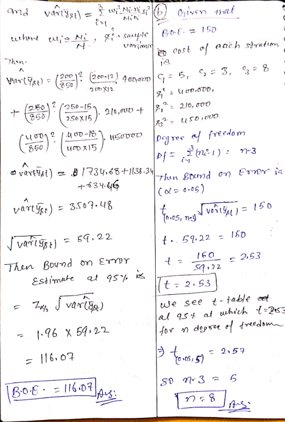 N . variance 200X12 md vañtyst) = , P. ) Civen toch Clehene eliza Mi, gan sauple 80.{. = 150 Then in cost of each sdradim Mar