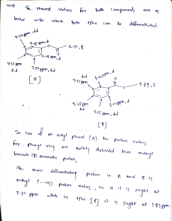 below The Arme rulmes for both compounds une as with when bon estar can be differentiated 7.37ppm rodd 7.08 pomid 231, 7.45pp