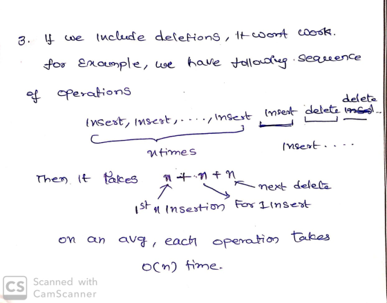 I 3. If we lucleede deletions, it wont cock. for Example, we have following sequence of operations delete insest delete insed