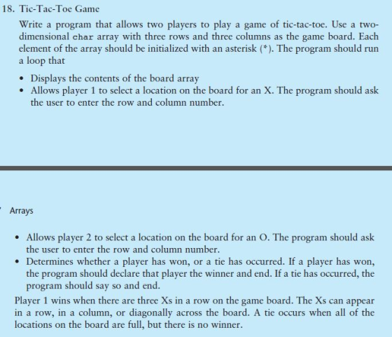 Image for 18. Tic-Tac-Toc Game Write a program that allows two players to play a game of tic-tac-toc. Use a two- dimensi