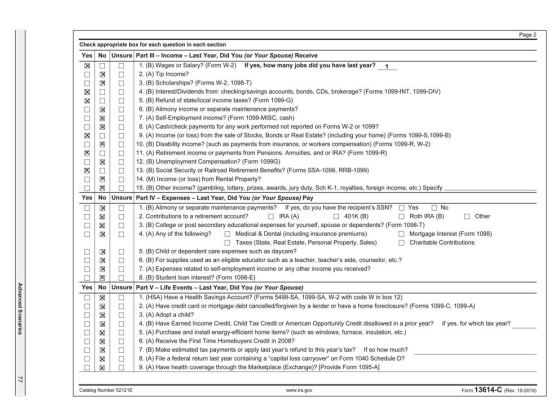 Check appropriate box for each question in each section Yes No Unsure Part III - Income - Last Year, Did You (or Your Spouse)