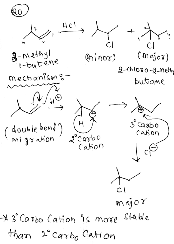 Hс 1 3-methyl butene - CL CL minor) (major) q-chloro-g-methy butane mechanismo- us taip 3 carbo I double bond migration casi