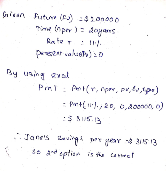 Given Future (Ev) -$200000 Time (nper) goyears. - Rate rally peresident valuelpu) 20 By using excel PMT Pnt(r, nper, pr, fv,