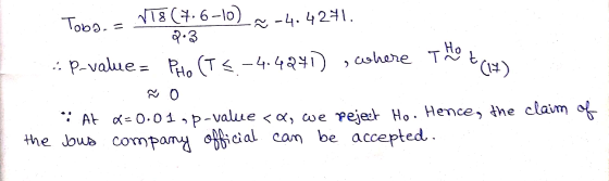 Toba. N18 (7.6-10) 2-4.4271. 9.3 P-value = Pho (T3.-4.4241) where THO +0+) ÑO : At =0.01, p-value <<, we reject Ho. Hence, th