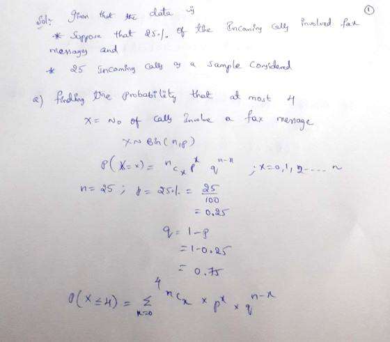 Solo given that the data wy the Incoming cally involved far of * Suppose that 25.). messages and 25 Incoming calls Sample Con