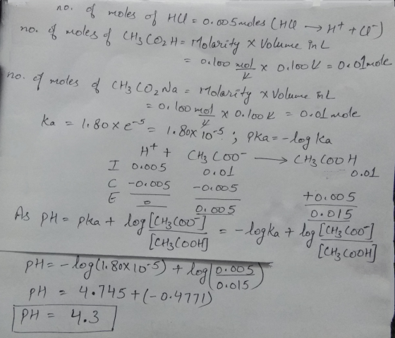 no. of moles of Hill = 0.005modes CHU Ht + 0) no. of moles of CH₂ CO2 H = Molarity & Volume in L = 0.loo molx oolool = 0. olm