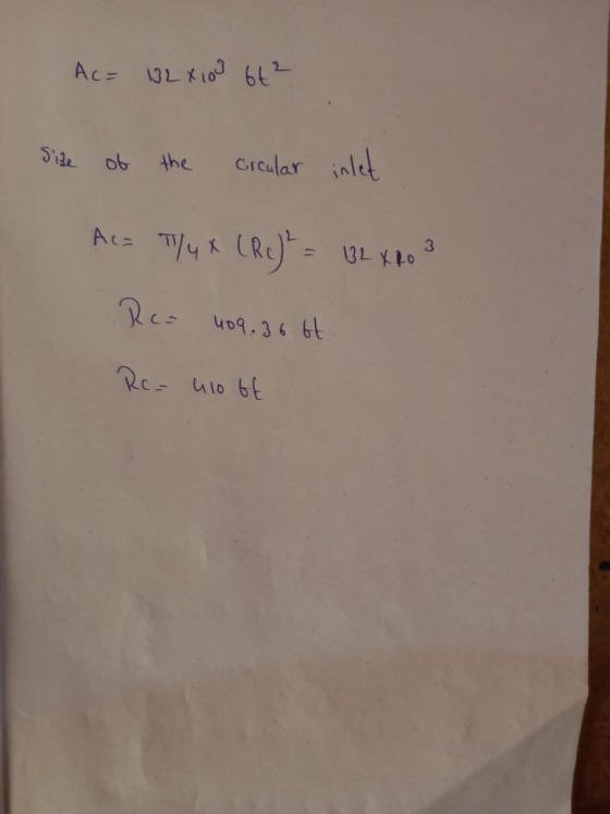 AC= WL X 100 6t² Size of the circular inlet Aca Tlux (Rc)2 = B2 XR03 Re- 489.36 bt с 10 БЕ
