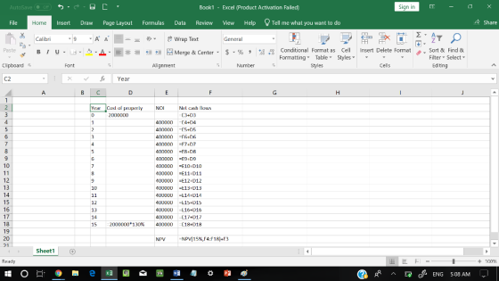 Sign in Book1 Excel (Product Activation Failed) AutoSave 수 Share Tell me what you want to do File Insert Draw Page Layout For