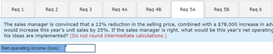 Reg 1 Reg 2 Reg 3 Req 4A Req 4B Reg 5A Reg 5B Reg 6 The sales manager is convinced that a 12% reduction in the selling price,