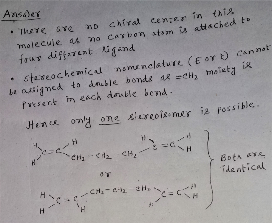 Answer • There are no chiral center in this molecule as no carbon atom is attached to four different ligand • stereochemical