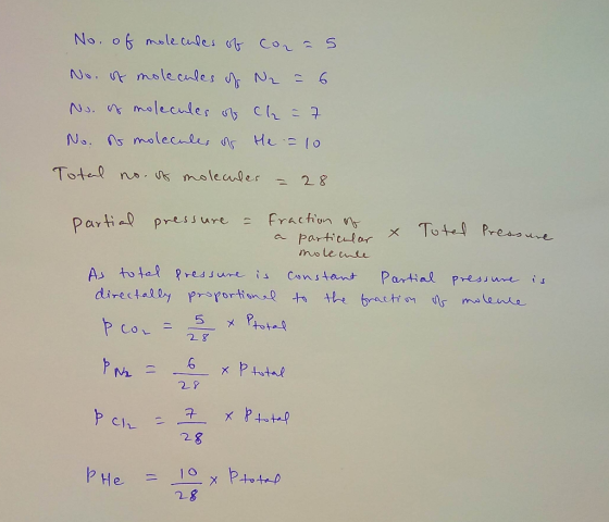 No. of molecules of con=5 No. of molecules of N2 = 6 No. of molecules of ch = 7 No. of molecules of the = 10 Total no. of mol