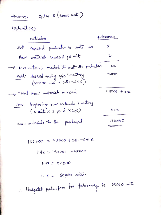 Optr 8 (60000 nt Anvocy 6o0oo Explanation pestiulae let peguited preducton n unit be Febauay Peus nateial qutef pa unit 2. Pa