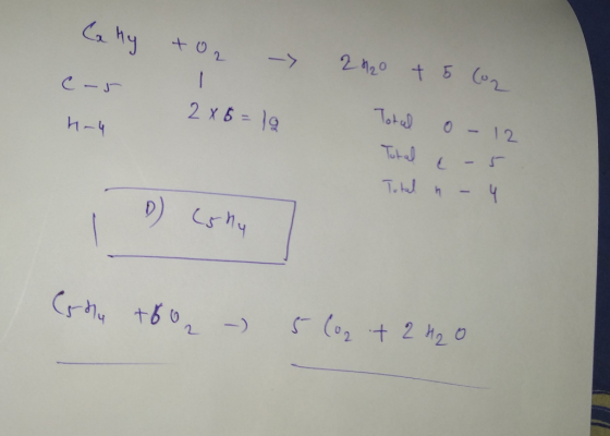 Cahy +02 - Carr hay 2 X 6 = 19 2120 + 5 Co2 Totul o - 12 Tutal -5 Total n - 4 D) (ohy (shu +802 - 5 Co2 + 2H2O