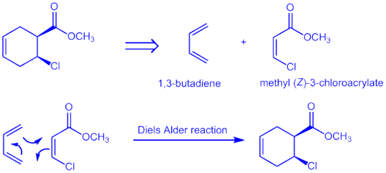 OCH3 H3 oboch Gorelos w o 1,3-butadiene methyl (2)-3-chloroacrylate Diels Alder reaction Hз